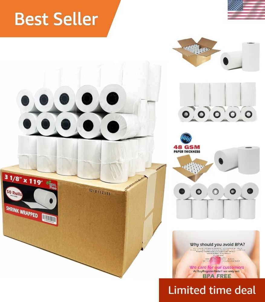 German 50 Rolls Thermal Paper – 3 1/8&Prime; x 119 ft – BPA Free, Recyclable