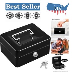 Mini Lock Box with Key for Cash & Valuables – Portable 5.91&Prime;x4.72&Prime;x3.15&Prime; Black