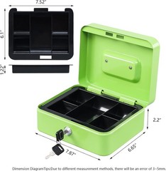 Portable Medium Cash Box with 2 Keys – Water-Resistant Metal Design in Limegreen