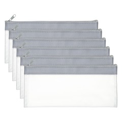8.7×3.9 Inch Money Bags with Zipper, 6 Pcs Clear PVC Cash Pouch, Gray
