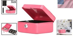 Elegant Pink Portable Cash Box with Key Lock for Security – Ideal for Home Use