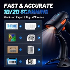 Barcode Scanner 2D Wireless: with Battery Indicator and Stand, HW0002