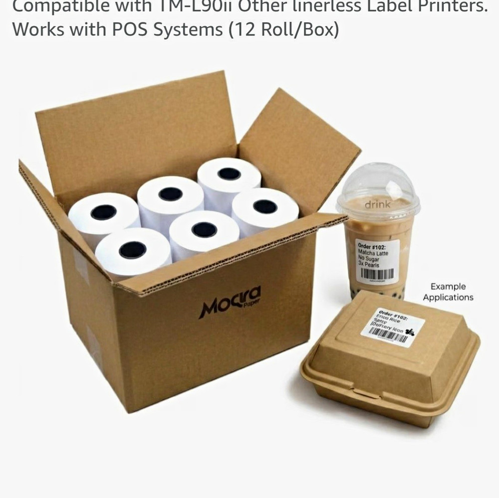 Moqra Paper Linerless Removable Thermal Labels 3 1/8in x 170ft 12 Rolls/Box