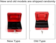 Mini Portable Steel Cash Box with Key Lock Security Money Safe with 2 Keys Red