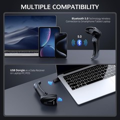 2D Bluetooth Barcode Scanner with USB Dongle, QR Reader