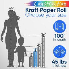 18&Prime; X 1200&Prime; (100 Ft) Usa-Made Multi-Color Construction Paper Rolls, 45 Lbs/66 GS