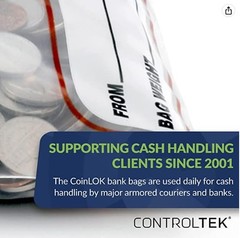 Controltek Coinlok 12 X 24.5 Clear 50 Bags Tamper Resistant Coin Bag Cash