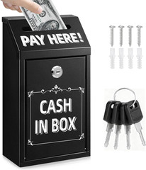 Metal Donation Box with Lock – Wall Mounted Cash Money Box with Slot for Cash De