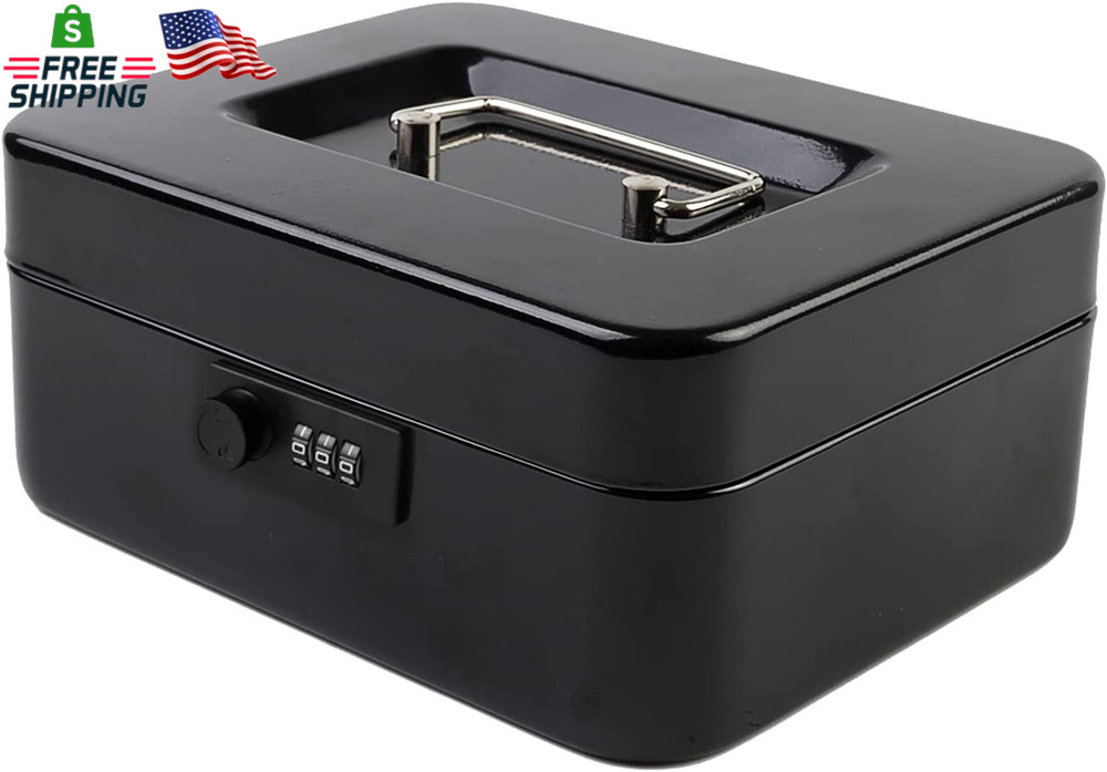 KYODOLED Cash Box with Combination Lock Safe Metal Money Box with Money Tray for