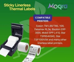 Moqra Paper Linerless Removable Thermal Labels 3 1/8in x 170ft 12 Rolls/Box