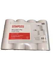 Staples 176511 Recycled 1-Ply Paper Rolls 2.25”X130’ 12 Rolls Pack 18237 New