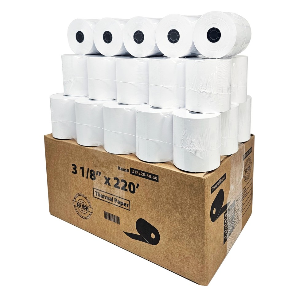 30 Rolls 60 GSM Heavy Thermal 3 1/8 x 230 Thermal Paper Receipt Rolls fits a…