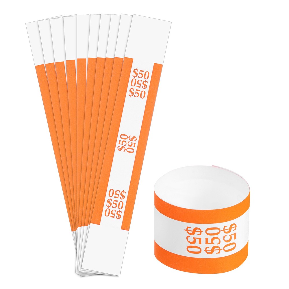 Pack of 300 Money Band Bundles, Self-Adhesive Bill Wrappers, 7.6&Prime;x1.18&Prime; Orange