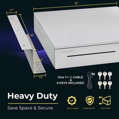 Cash Register Drawer with Under Counter Mounting Metal Bracket – 16” White Cash