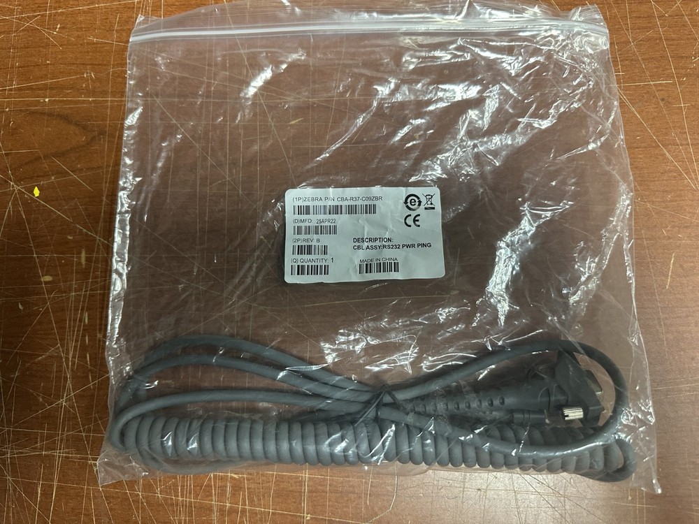 Zebra CBA-R37-C09ZBR RS232 Serial Cable DB9 Female 9ft Coiled Power Pin 9 NEW