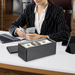 Black Metal Cash Box with Lid for Coins, Bills & Small Item Storage