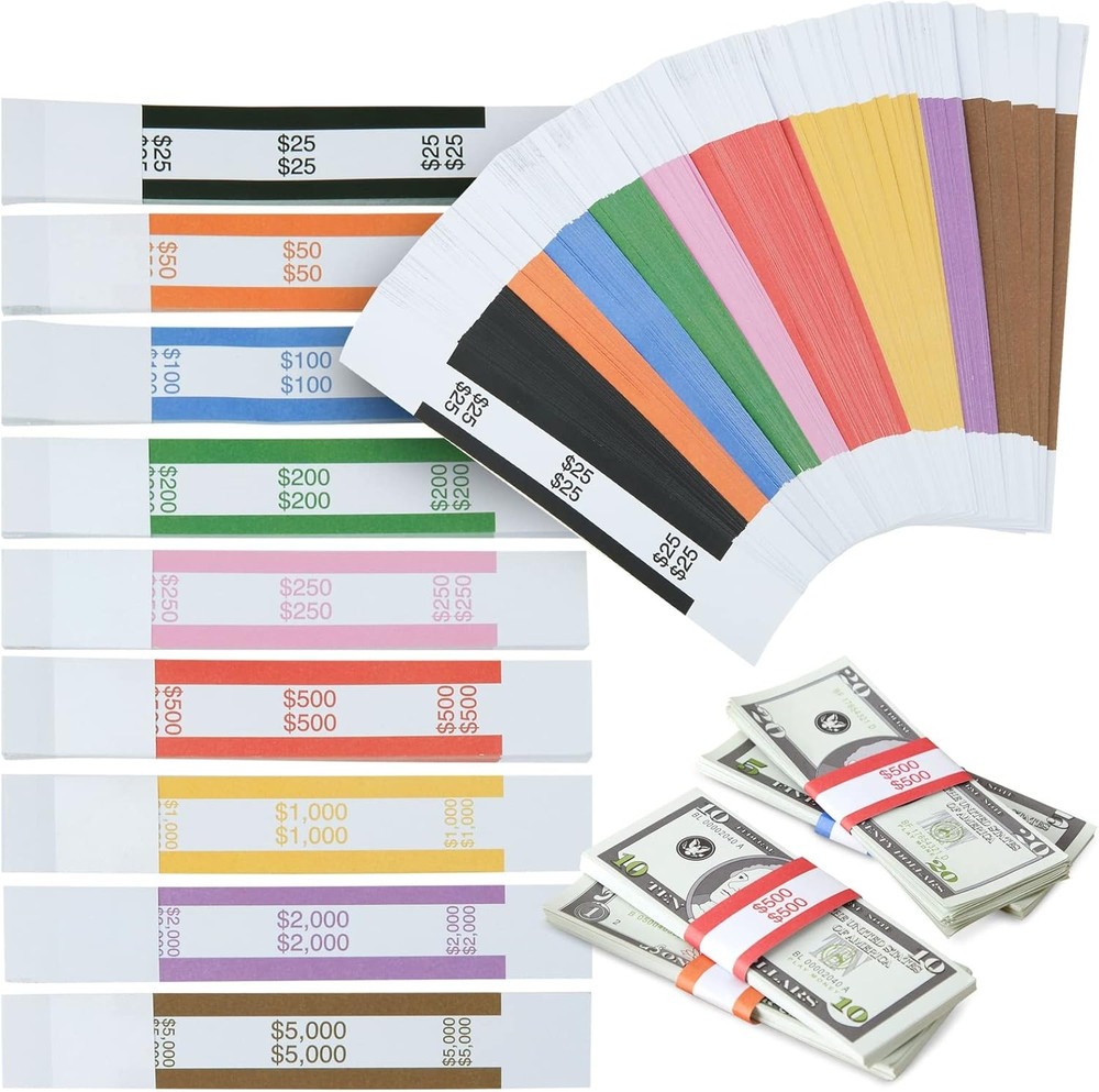 Money Bands – 300-Pack, 7.75 X 1.25 In, 9 ABA Colors – Money Organizer for Cash