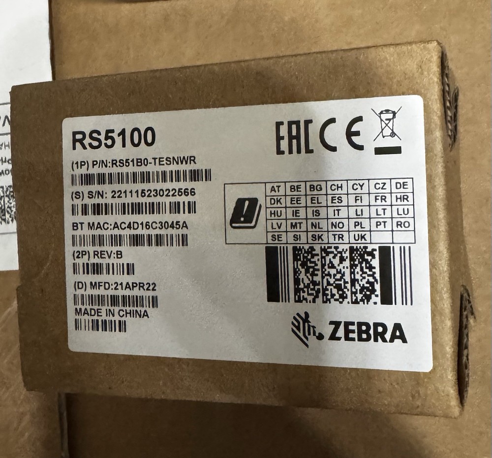 Zebra RS5100 Bluetooth Ring Scanner NIB – RS51B0-TESNWR w High Capacity battery
