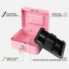 Stylish Medium Cash Lock Box – Key Control, 7.87&Prime; Pink, Ideal for Business Use