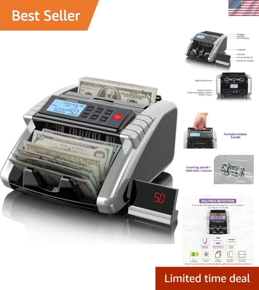 Professional Cash Counter Machine with Multiple Detection Modes – Silver Finish