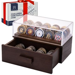 Wooden Display Case with Clear Cover – Medium Coin Medium, 36 Coins, Brown