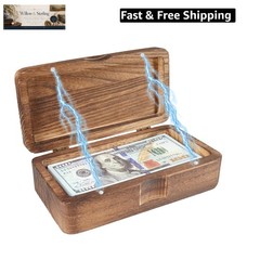 Wooden Currency Money Cash Tray with Hinged Lid and Magnetic Closure, Vintage…