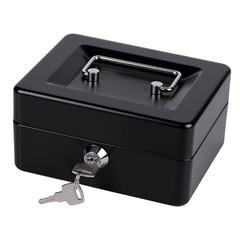 Small Cash Box with Money Tray and Lock, Metal Small, Black – Key Lock
