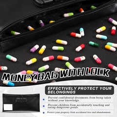 LEIFIDE 6 Pcs Money Bag with Lock 11 x 5.5 Inches Black Lockable PU