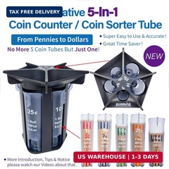 Coin Counter Coin Sorter Tube｜Creative 5-in-1 Change Sorter Coin Organiz