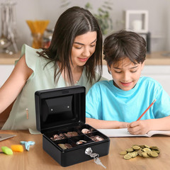 Small Cash Lock Box with Money Tray Two Keys Portable Storage Box Black Case Set