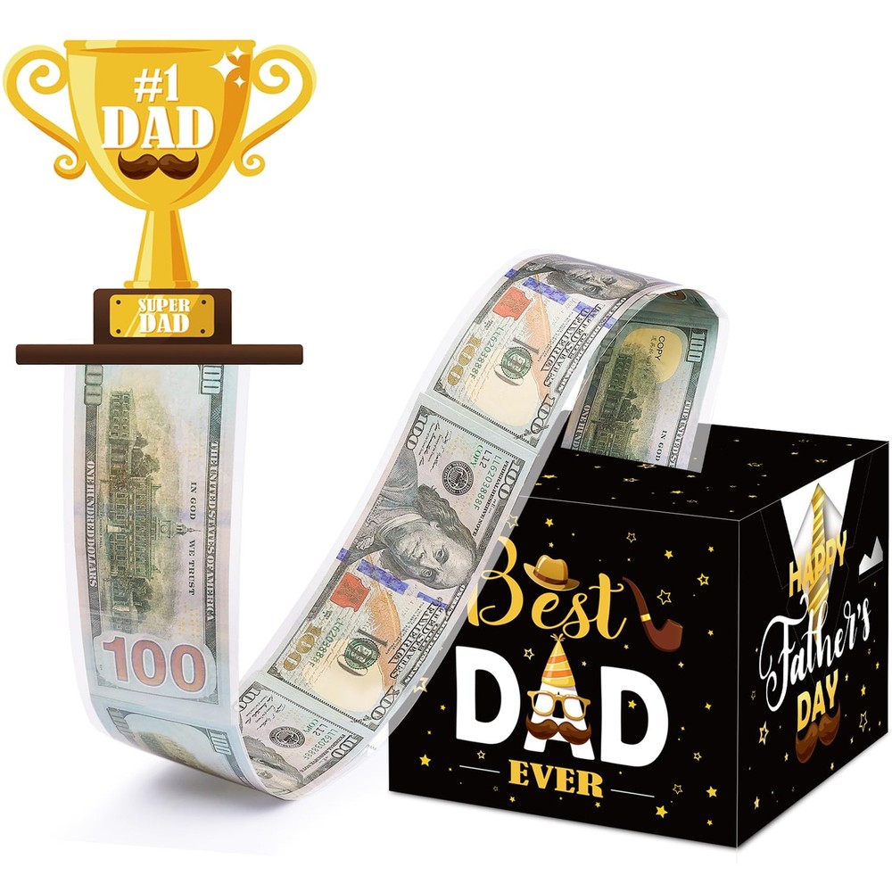 Father Day Surprise Money Box Cash Pull Holder 50 Transparent Bags Dad