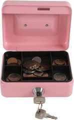 Mini Locking Cash Box for Kids – Durable Steel with Key Lock, Pink, 4.92&Prime;