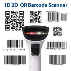2D Barcode Scanner, White Black Handheld Bar Code Scanner 3 in 1 USB Wired & …