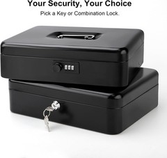 Large Locking Metal Cash Box with Combination Lock and Money Tray for Security