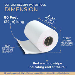 Receipt Paper for Clover Mini and Clover Mobile Thermal Printer 2 1/4 X 80 (10 R