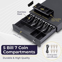 Cash Register Drawer for Point of Sale (POS) System, 5 Bill/7 Coin, 16&Prime; with …