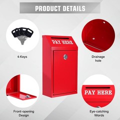 Locking Cash Box with Slot, Metal Money Donation Box with Lock and 4 Keys Wall M