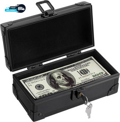 Black Lockable Cash Box Money Storage Case with Lock Aluminium Alloy