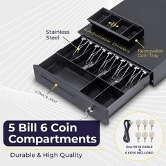 Volcora Cash Register Drawer for Point of Sale (POS) System with Removable Co…
