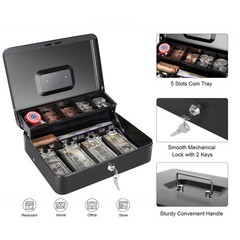 Cash Box with Money Tray and Key Lock Saving Lock Box with Money Tray Storage