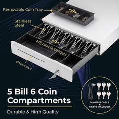 Cajã³n De Dinero 16&Prime; P/pos, 5 Billetes 6 Monedas, Rj11, Blanco, Con Llave