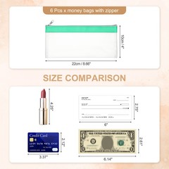 8.7×3.9 Inch Money Bags with Zipper, 6 Pcs Clear PVC Cash Pouch, Cyan Blue