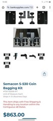 Bag Attachment Kit Semacon S-530 Heavy Duty Coin Sorter Counter 500 Series + Pow