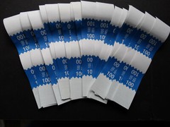 20 – Blue $100 Cash Money Self-Sealing Straps White Saw Tooth Currency Bands