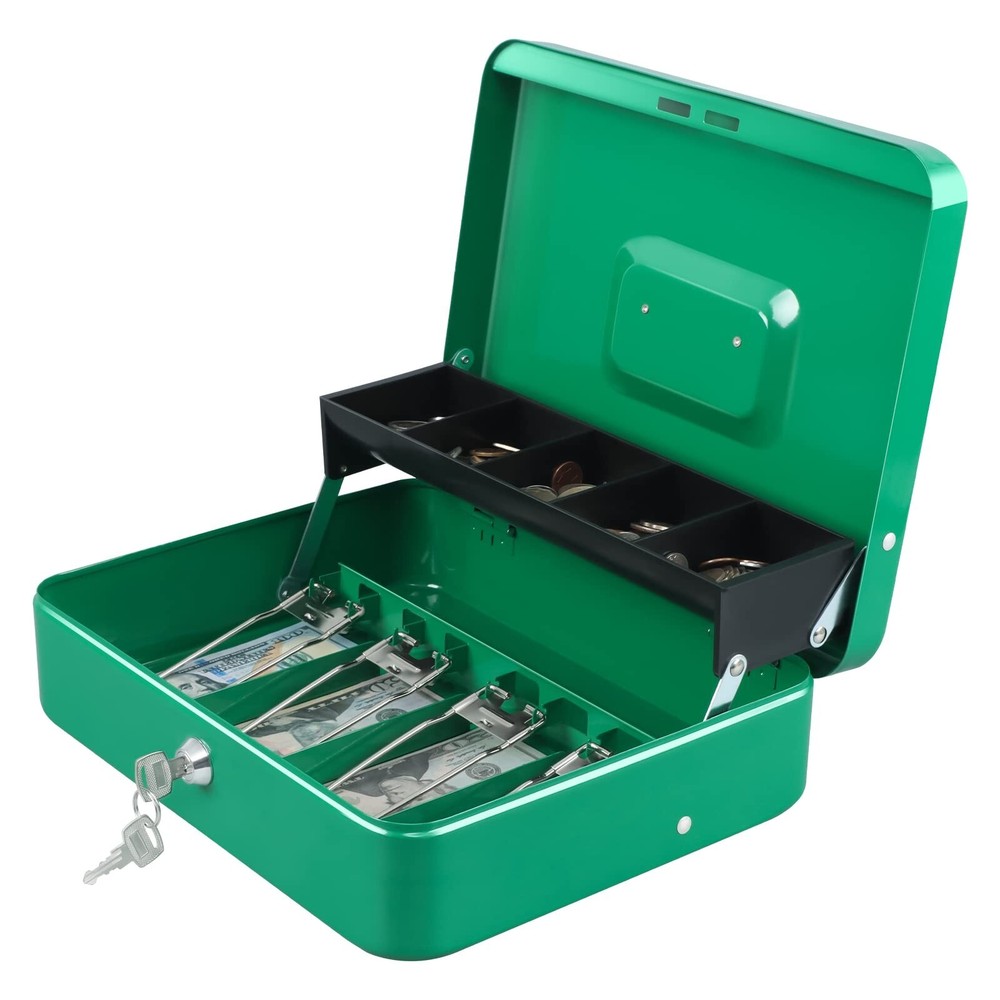 xydled Cash Box with Money Tray and Key Lock,Tiered,4 Bill / 5 Coin Slots,11….