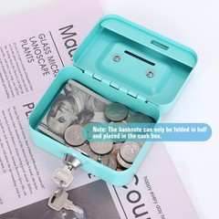 Cash Box with Lock Small Cute Coin Money Mini-Blue, Blue-Mini