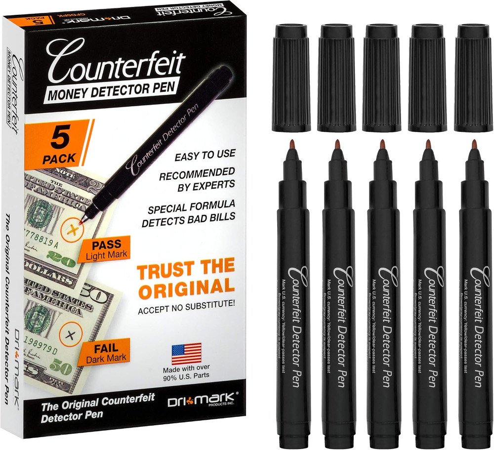 Dri Mark CFD5PK Counterfeit Bill Detector Marker Pen, Made in the USA, 3 Times M