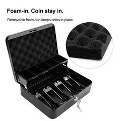 Cash Box with Key Lock 0.7mm Thick Solid Steel, AutoPop SpillProof Foam Coin…