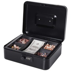 Cash Box Combination Lock Money Organizer Safe Security Tiered Tray Storage