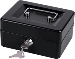 Small Cash Lock Box with Money Tray Two Keys Portable Storage Box Black Case Set